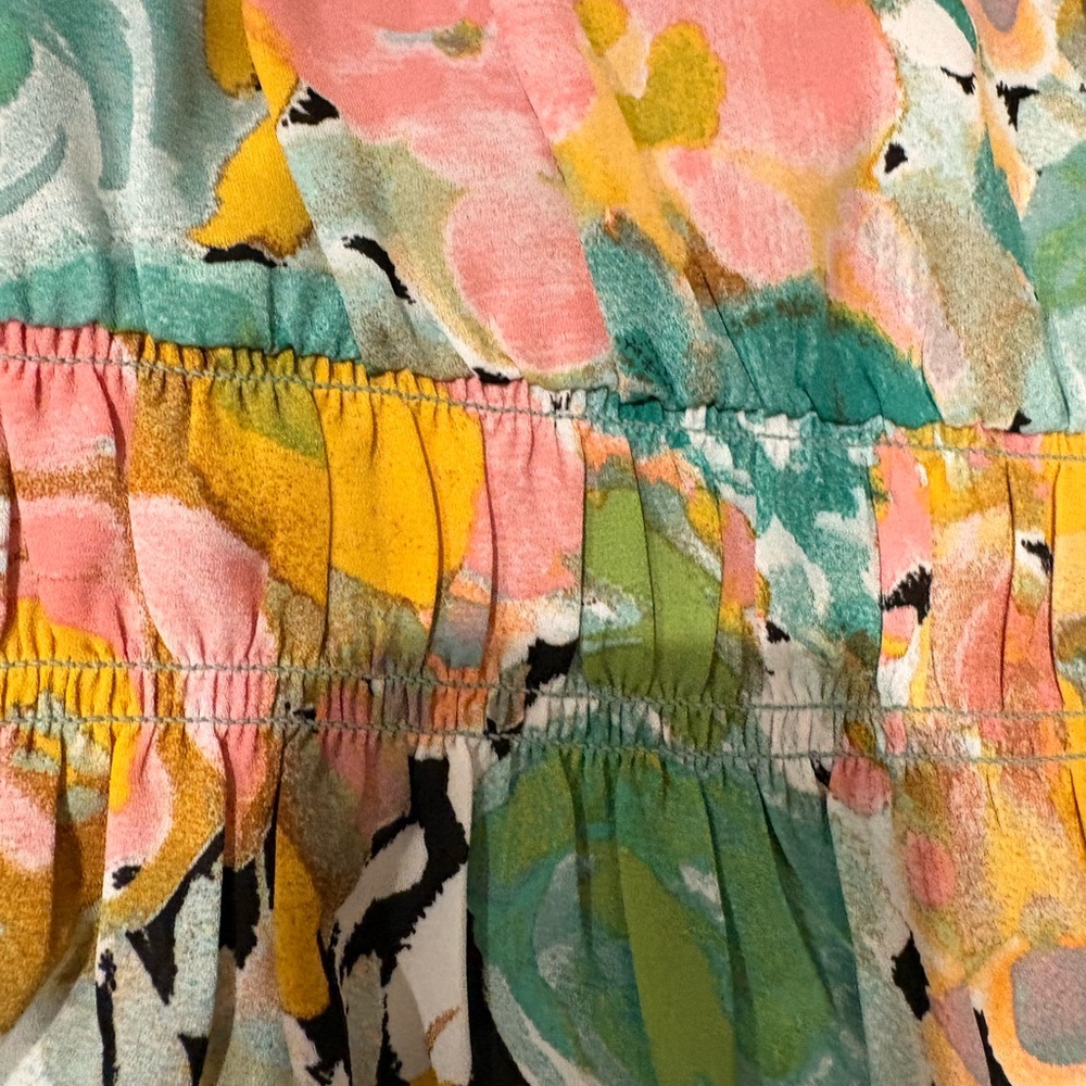 Pleione Floral Print Top in Teal, Yellow, Coral, Black - Picture 5 of 7